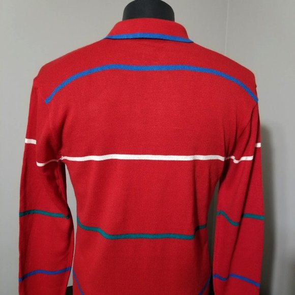 Vintage Emphasis Sweater Knit Polo Shirt Mens Large Red Striped Long Sleeve - Picture 9 of 10